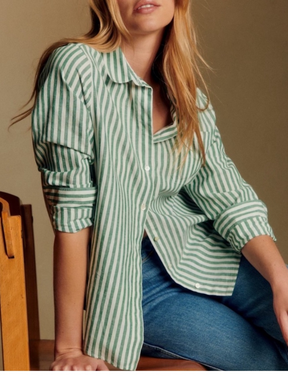 Unsubscribed Classic Boyfriend Shirt Green and White Organic Cotton XS